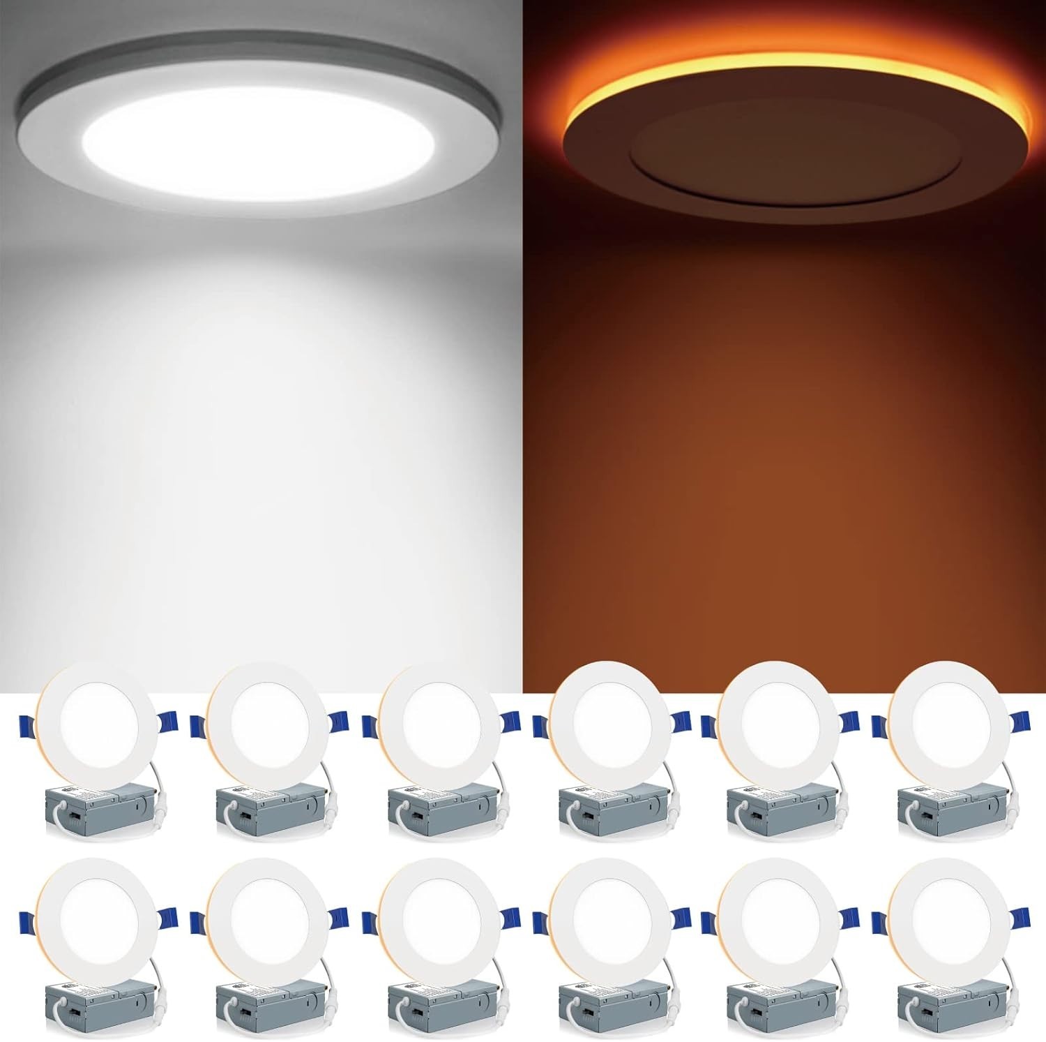 12 Pack 4 Inch 5CCT LED Canless Recessed Lighting with Night Light, 2700-5000K, gallery