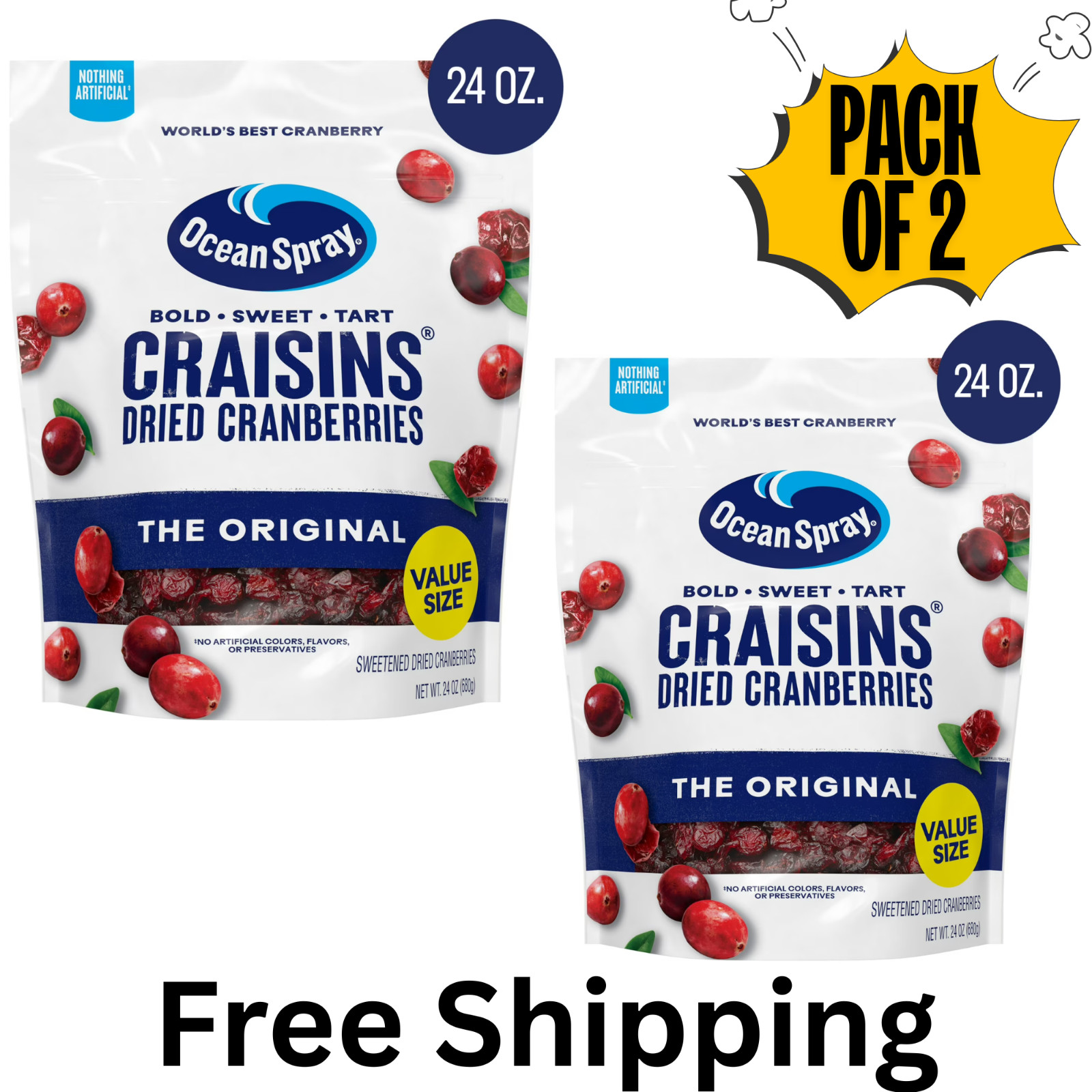 (2 PACK) Ocean Spray Craisins Dried Cranberries Original 24 Oz Bag Each gallery