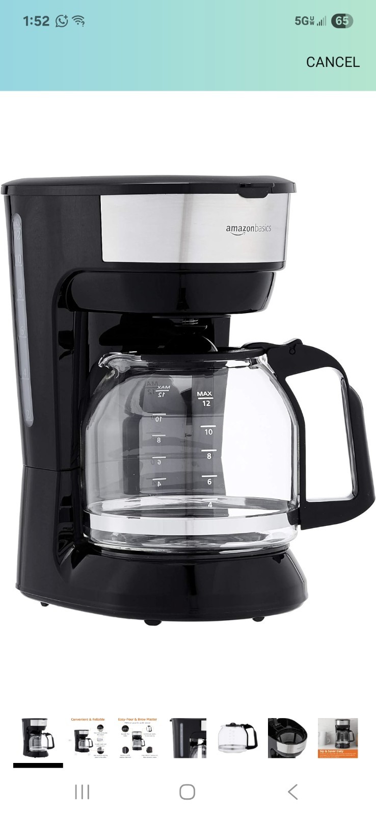 Mainstays 5 Cup Black Coffee Maker - Black gallery