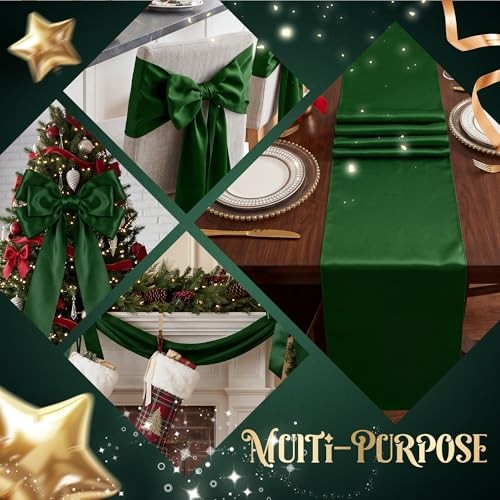 Pack Satin Table Runners 12 x 108 Inch, Reusable Heavy-Duty 4 Dark Green gallery