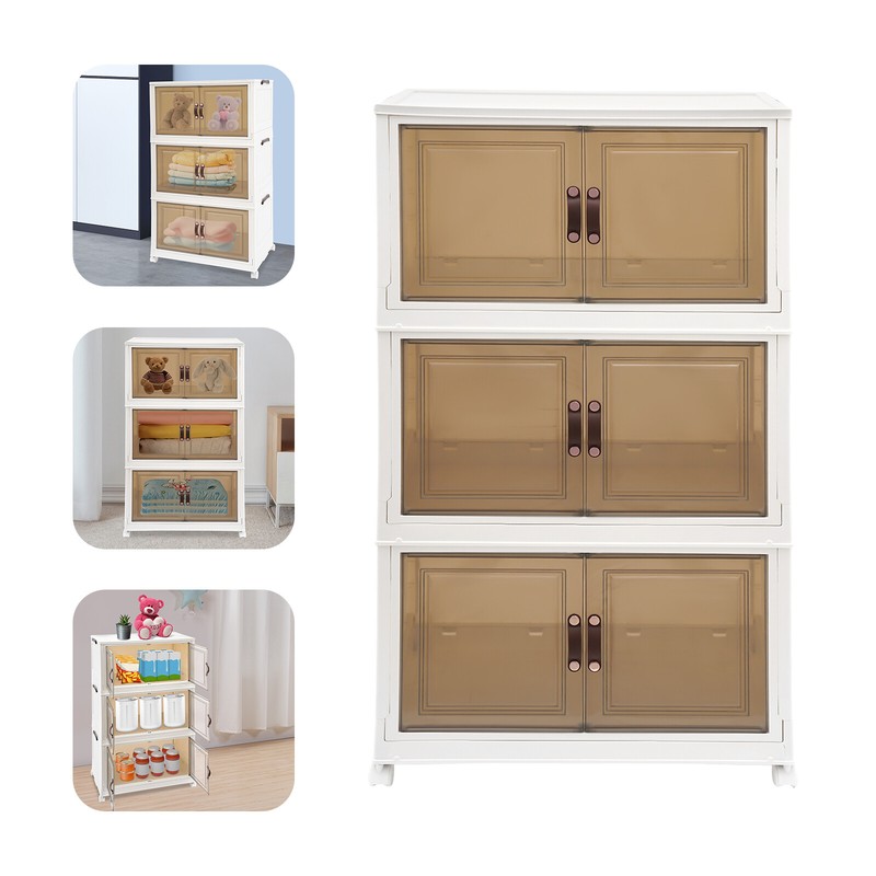 3PCS Foldable Stackable Storage Cabinets with Wheels White 25.59*16.54*43.5in US gallery