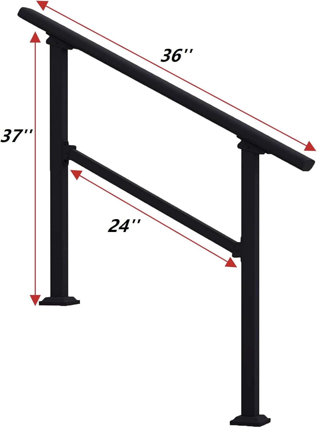 3 Step Black Metal Stair Handrail Kit Outdoor Indoor Adjustable Railing gallery