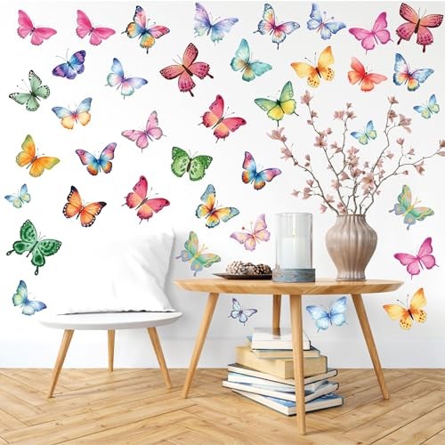 Wall Stickers - 8 Sheets 62 Pcs Watercolor Wall Decals Peel and Stick Butterfly gallery