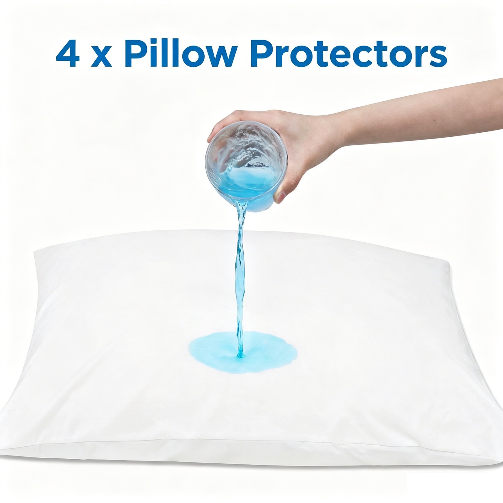 4 Pc Waterproof Pillow Covers with Zipper, All Size White Pillow Protectors, gallery
