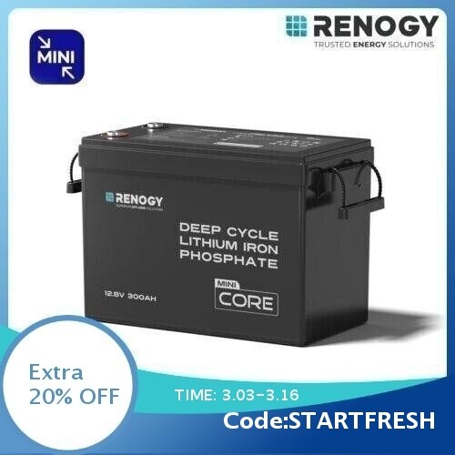 Renogy 12V 300Ah Core Mini Deep Cycle LiFePO4 Lithium Battery Backup Power IP65 gallery