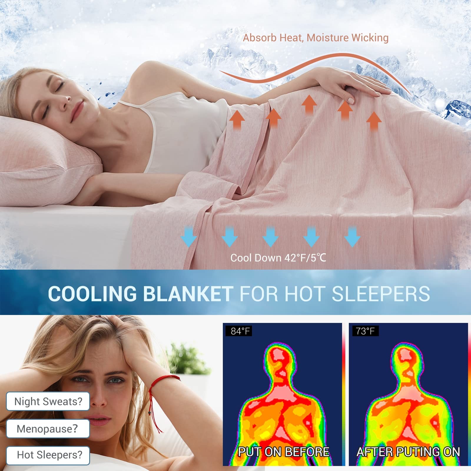 Cooling Blanket Breathable Lightweight Temperature Regulating Twin 59 X79 Q-MAX gallery