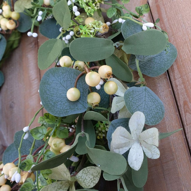Artificial Green Leaf Eucalyptus WreathBerry Wreath for SpringSummer Front Do... gallery
