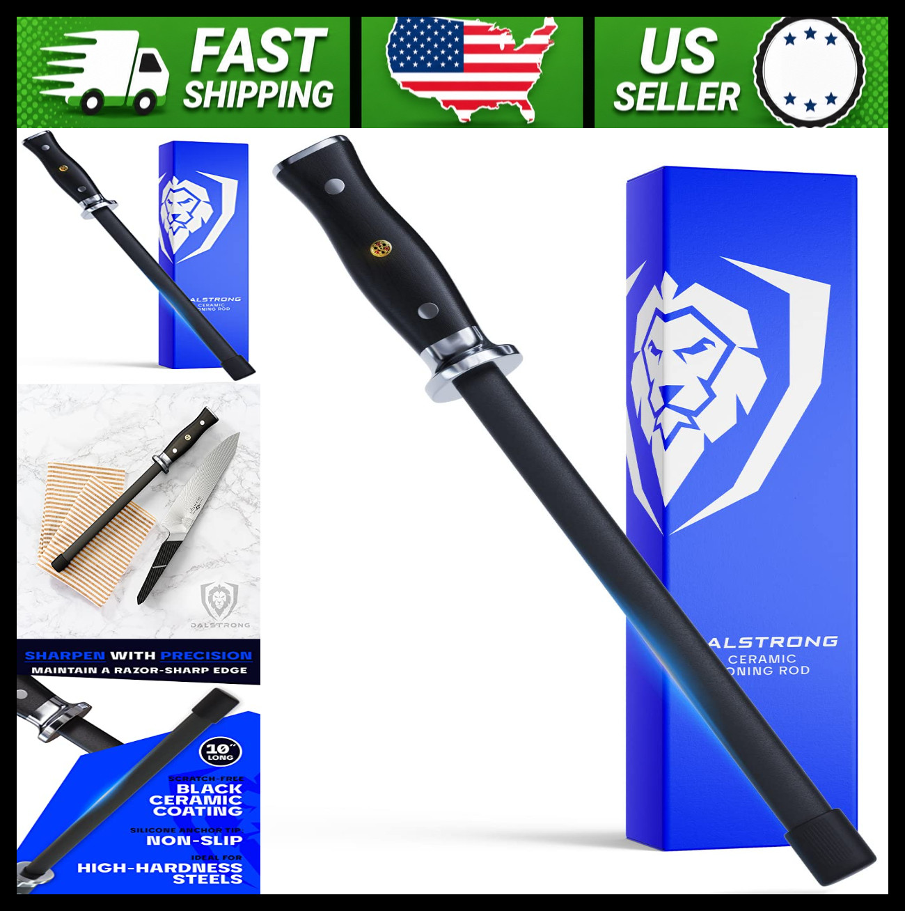 Dalstrong 10in Honing Rod Ceramic Coated Knife Sharpener G10 Handle gallery