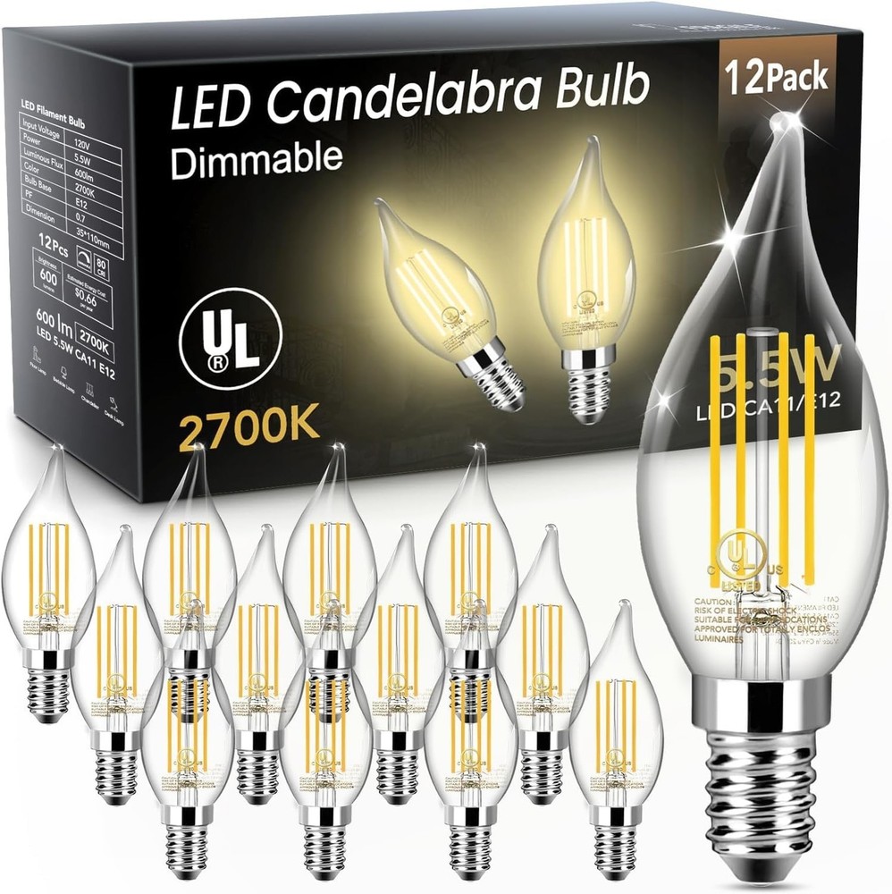 TJOY E12 LED Candelabra Bulb Dimmable, 60W Equivalent LED Chandelier Light Bu...