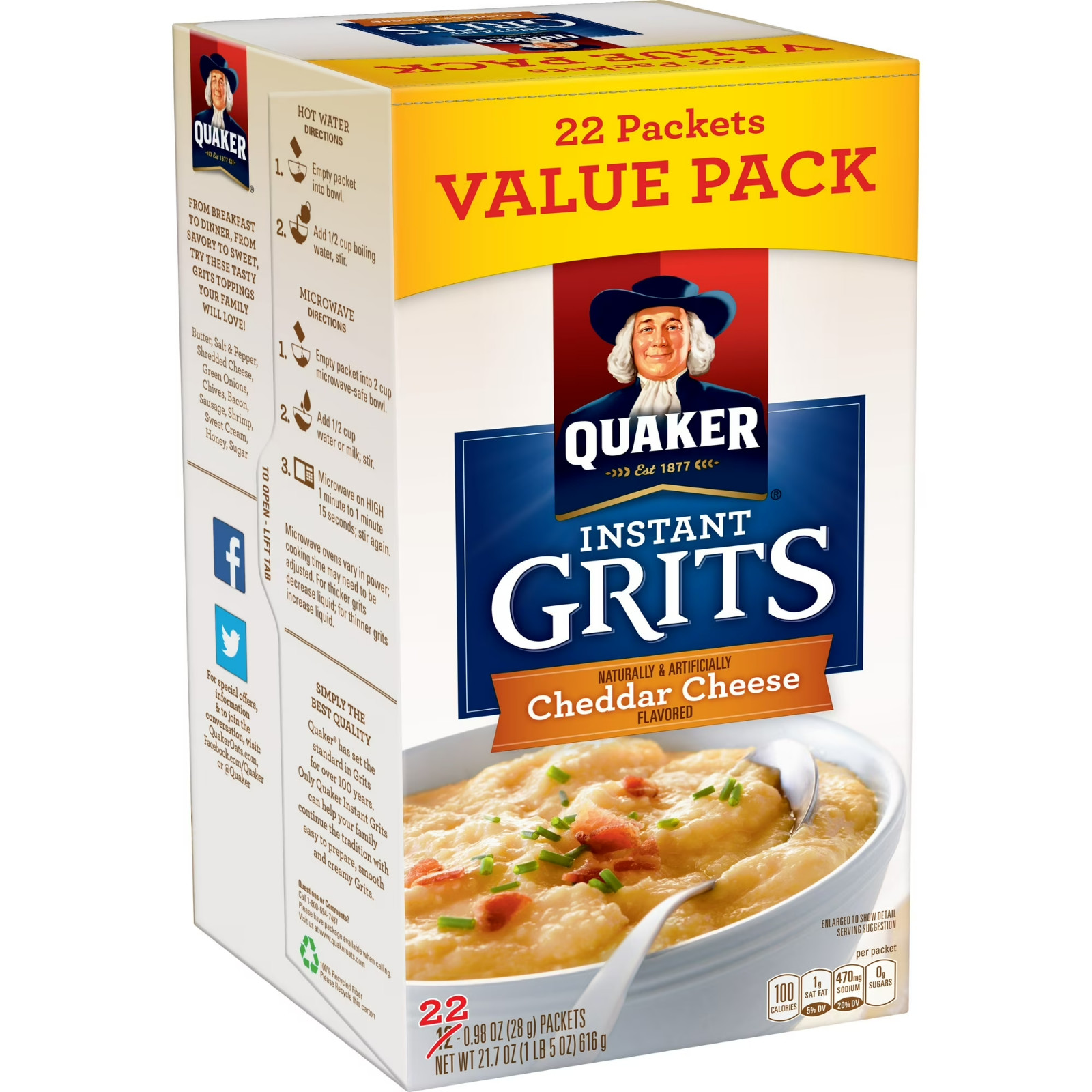 Quaker Instant Grits Cheddar Cheese Naturally Flavored, 0.98 oz 22 Count Box @@ gallery