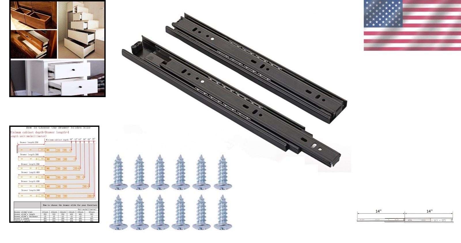 14-Inch Full Extension Ball Bearing Drawer Slides – Less Noise, 100lbs Capacity gallery