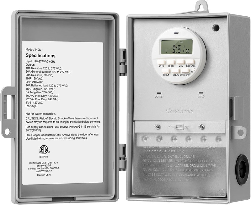 Pool Pump Timer, Digital Timer Box, 2HP 40A 120-277 VAC, 7-Day 20 On/Off Program gallery