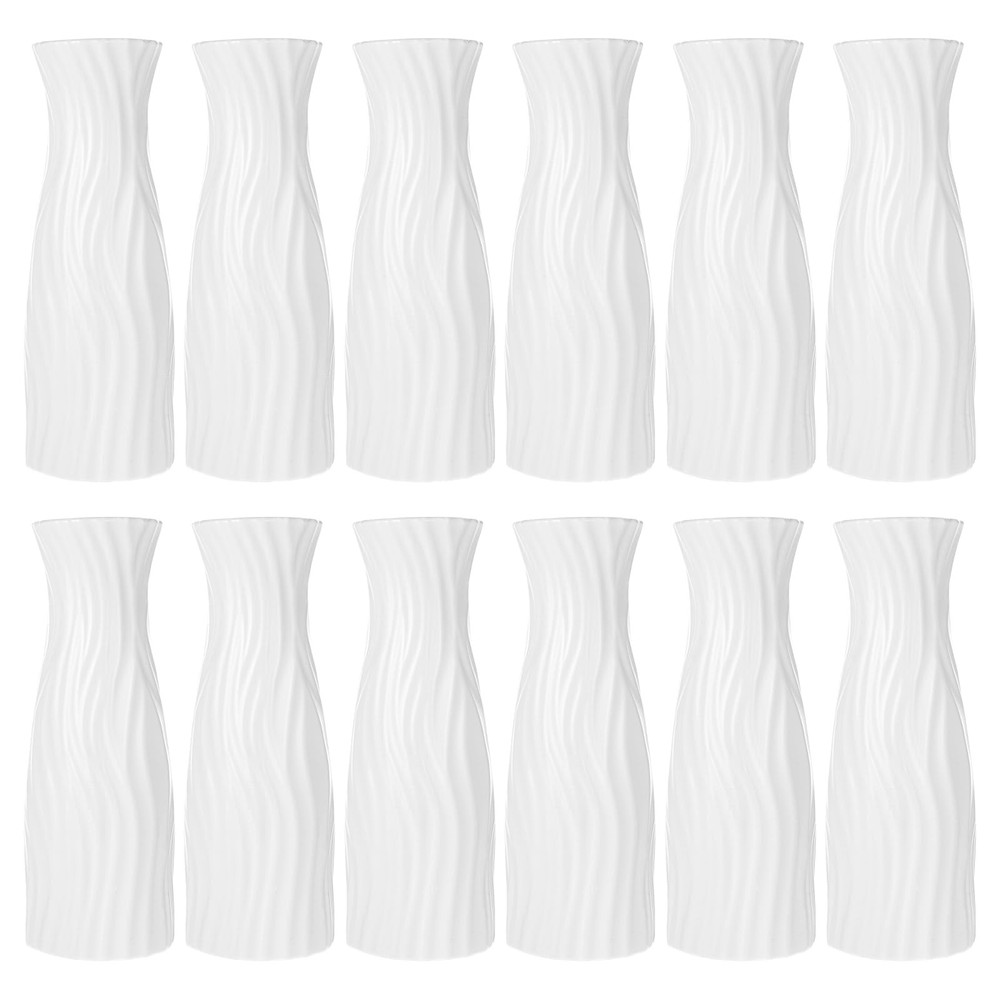 White Tall Conic Composite Plastic Floral Vase Unbreakable Centerpieces 12 PCS