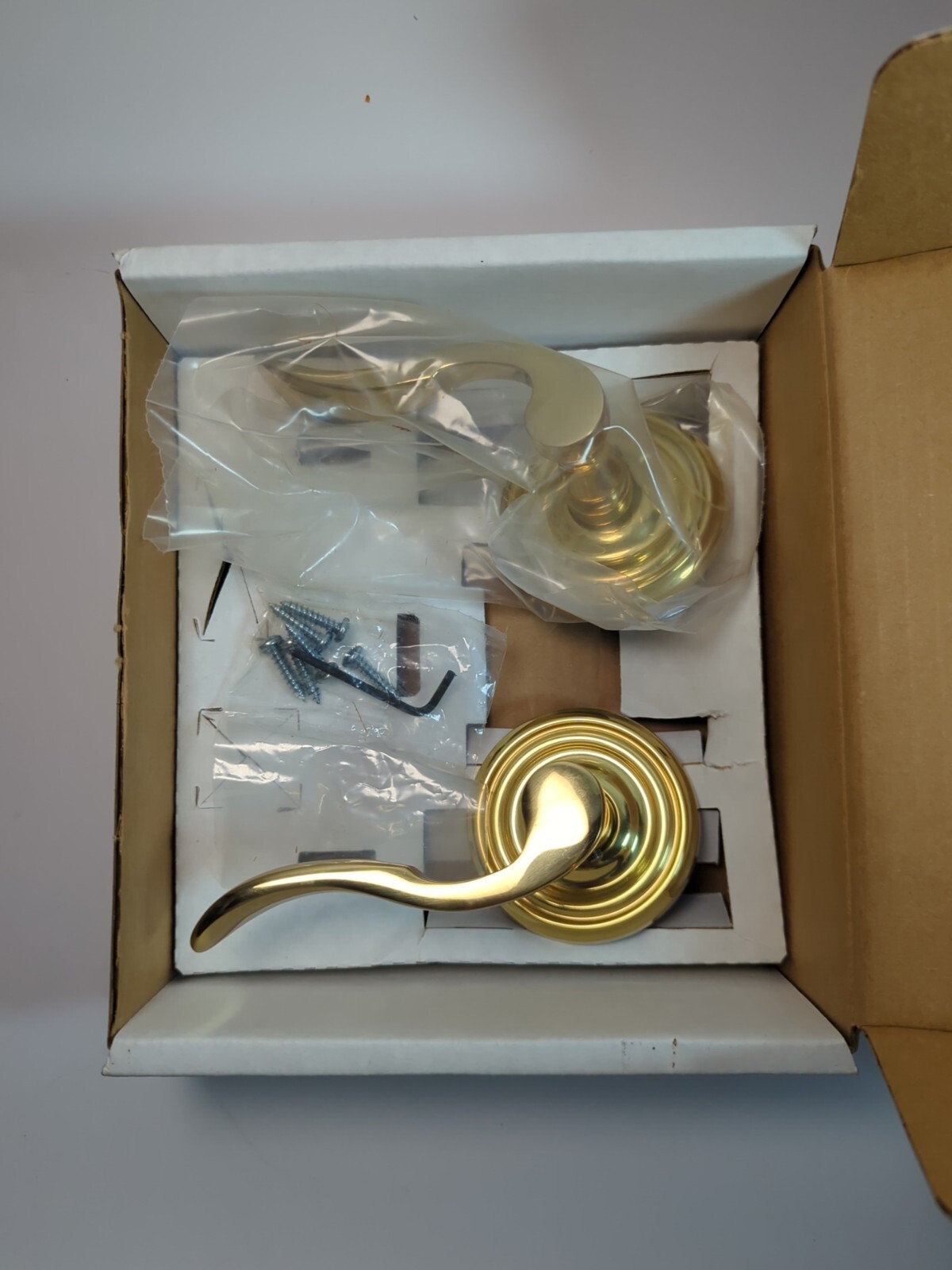 Emtek Dummy Door Knob Lever Polished Brass Cortina 8050 New In Open Box Gold gallery