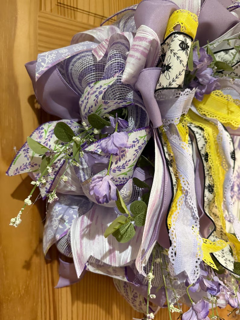 Welcome Lavendar and Bee Whimsical Wreath XL Welcome Wreath Bee Lavendar Wreath gallery