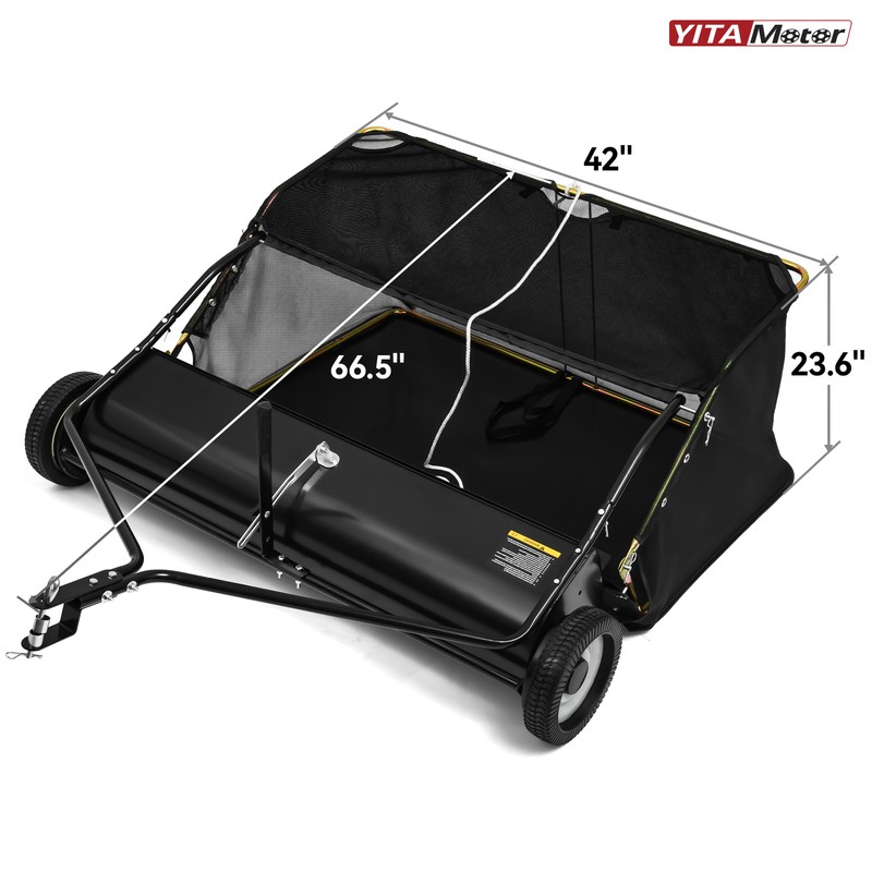 42" Tow Behind Lawn Sweeper Leaf Collector Sweeper for Lawn 12 Cu FT Capacity gallery