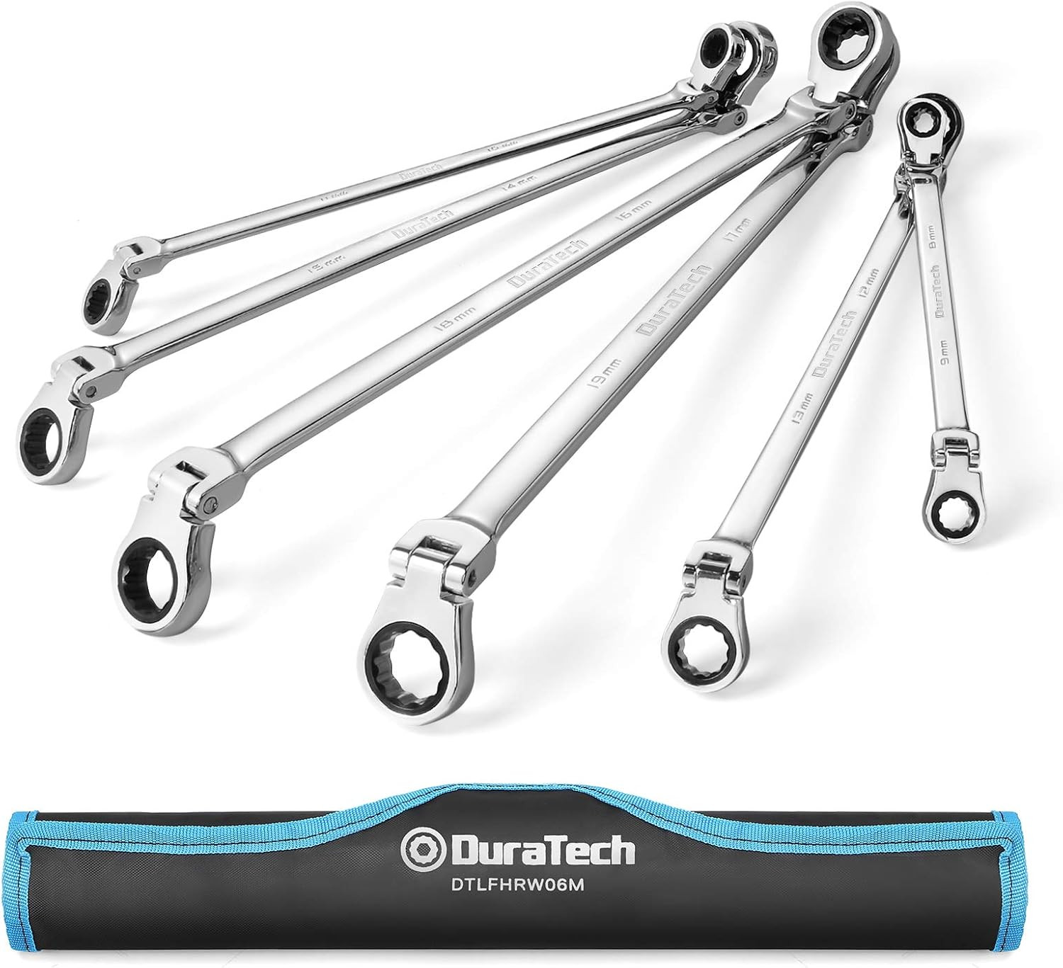 Extra Long Flex-Head Ratcheting Wrench Set, Double Box End Wrench Set, 6-Piece, gallery