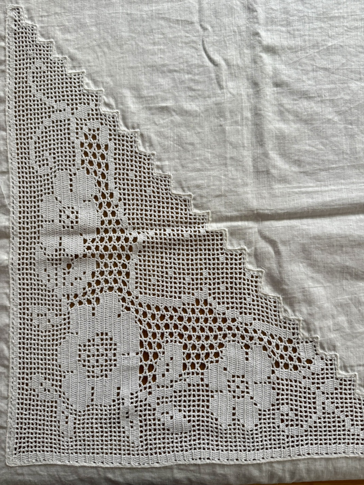 Vintage Handmade Crochet Cotton Tablecloth In White 64” x 63” gallery