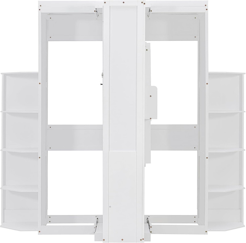 Queen Size Rotating Murphy Bed with Storage & Convertible Desk - White gallery