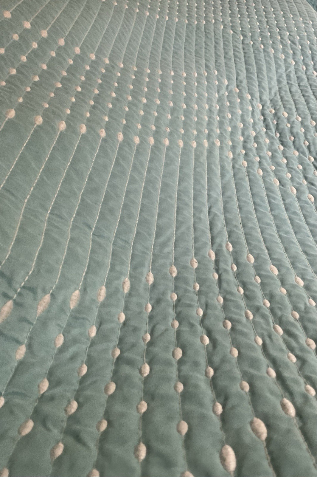Madison Park Queen Size Zig Zag Embroidered Quilt. Teal Green. 92”x96” gallery