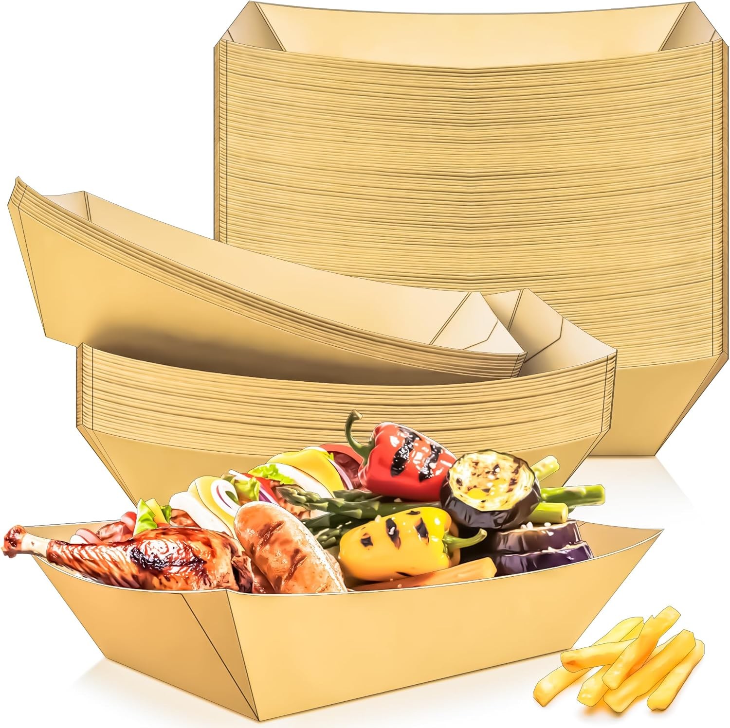 50 Pack Extra Large 6LB Paper Food Boats Trays Disposable Paper Boat Plate gallery