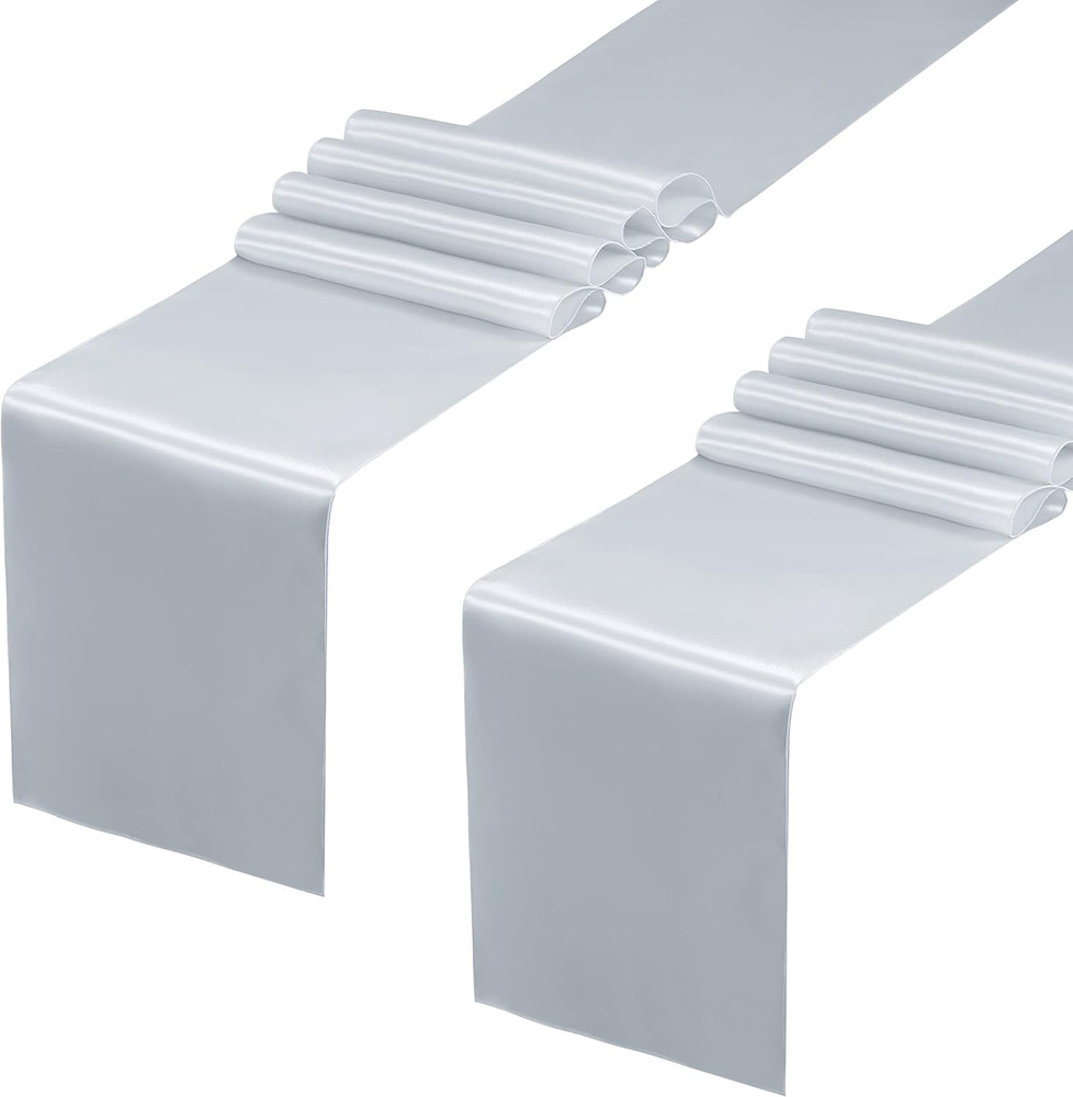 2 Pack Silver Satin Table Runner 12 X 108 Inch, Smooth Table Runners for Wedding