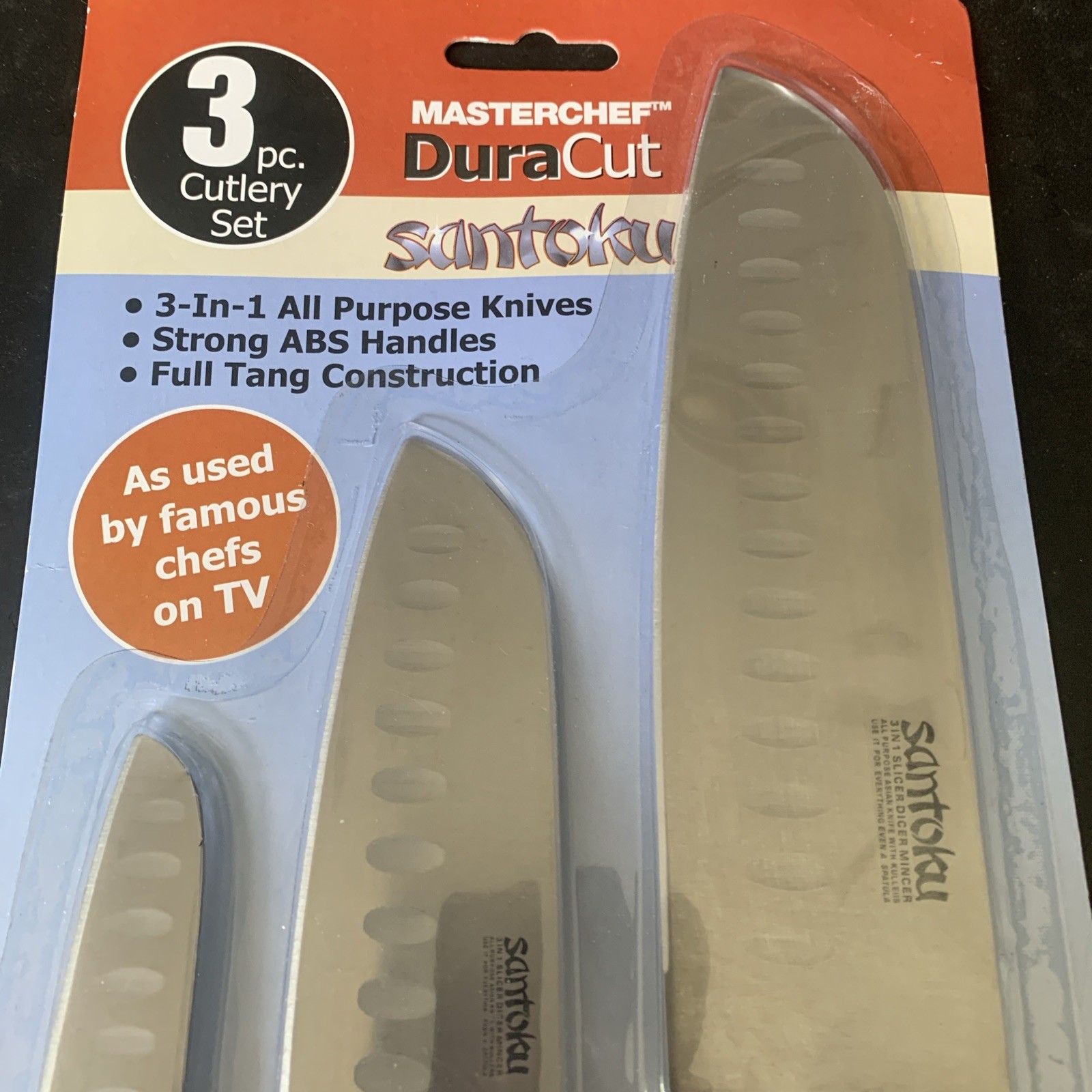 3 MasterChef DuraCut SANTOKU 7-5-3 Inches Knives Black Handle NEW gallery