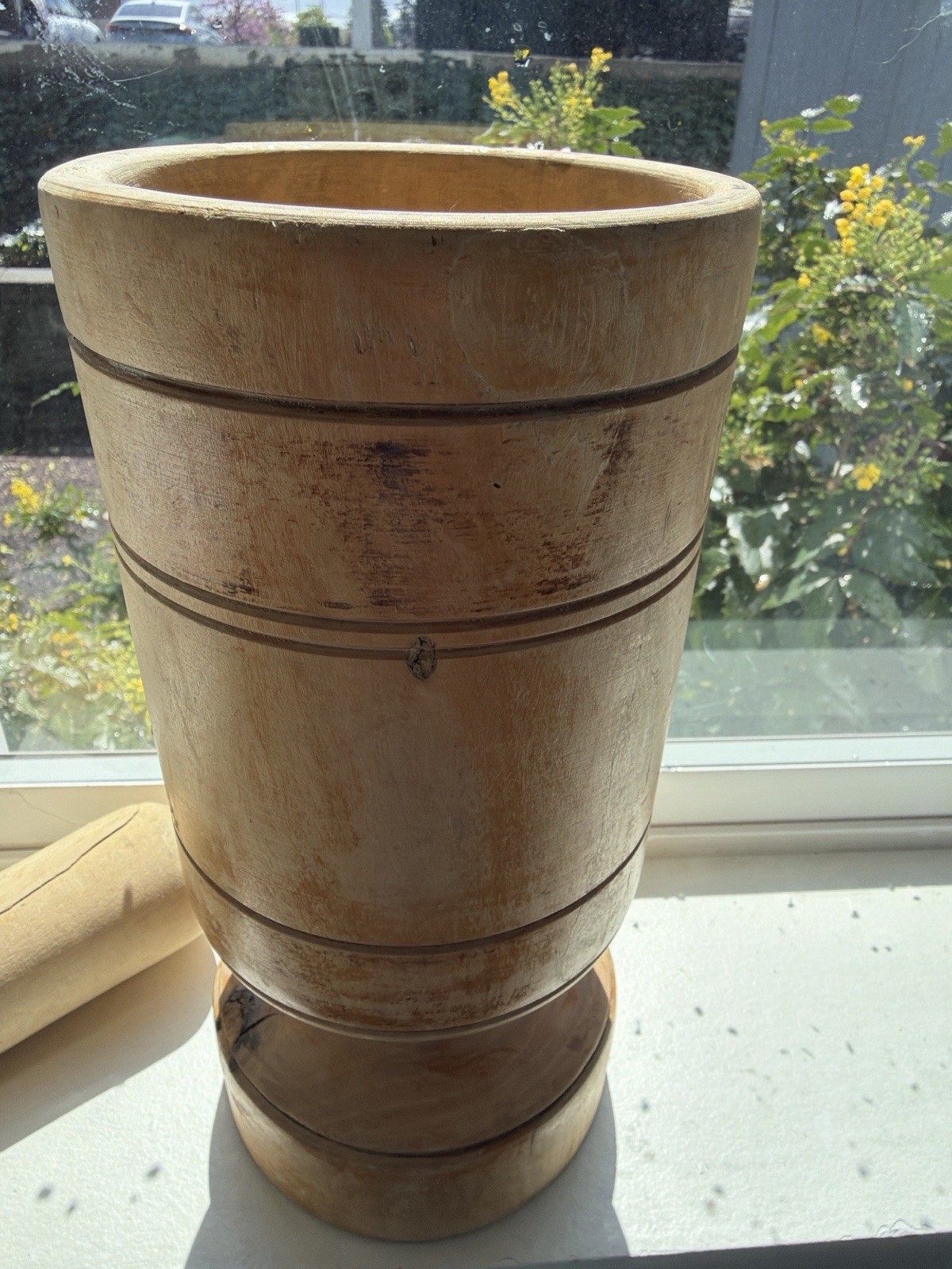 Brown Wooden Mortar & Pestle Set Solid Plain Light Yellow Wood Tone gallery