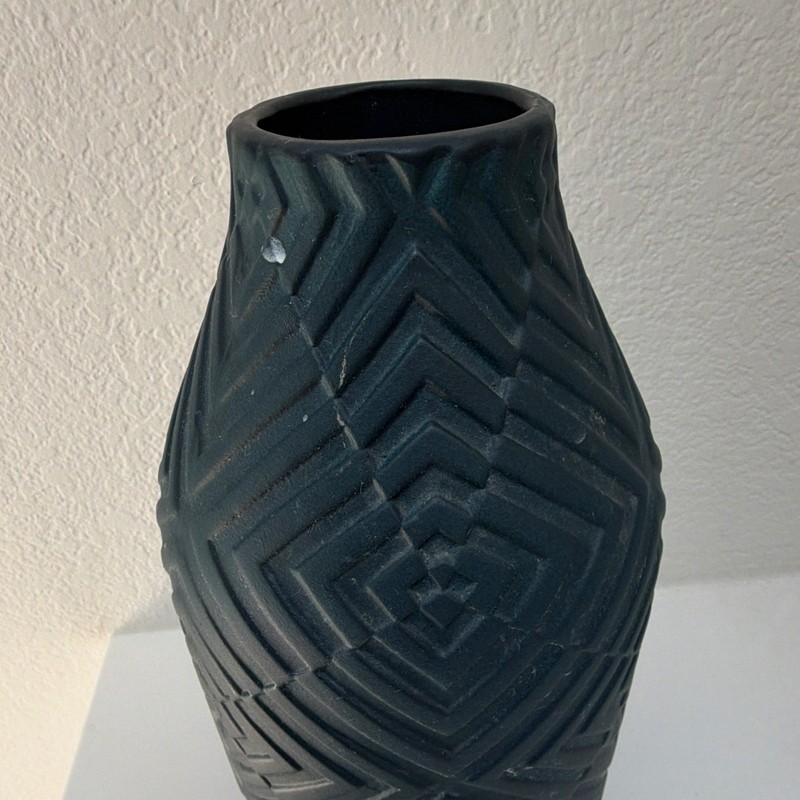 CB2 dark blue/green Matte Geometric Ceramic Table Vase 12 in gallery