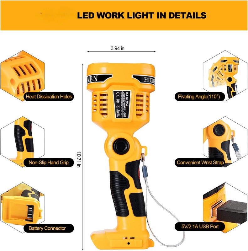 Flashlight Camping Spotlight Cordless LED Work Light for Dewalt 20V Max Battery gallery