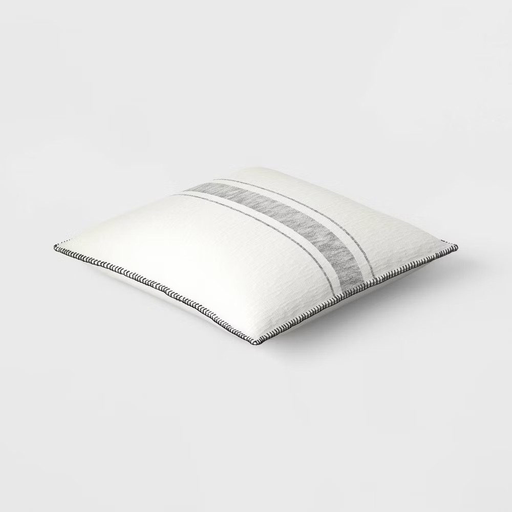 Oversized Placed Striped Square Throw Pillow Cream/Black - Threshold gallery
