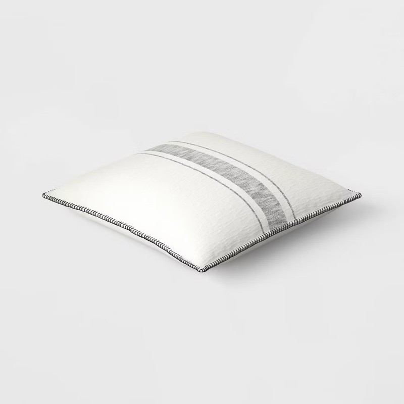 Oversized Placed Striped Square Throw Pillow Cream/Black - Threshold gallery