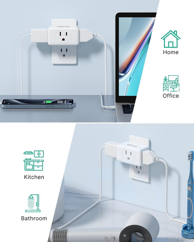 Multi Plug Wall Outlet Extender 2 Pack, VINTAR Electrical Multiple Outlet gallery