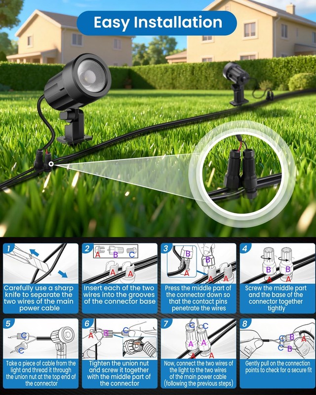 12-Pack LED Landscape Lighting Kit with Transformer & 100FT Wire, 2700K gallery