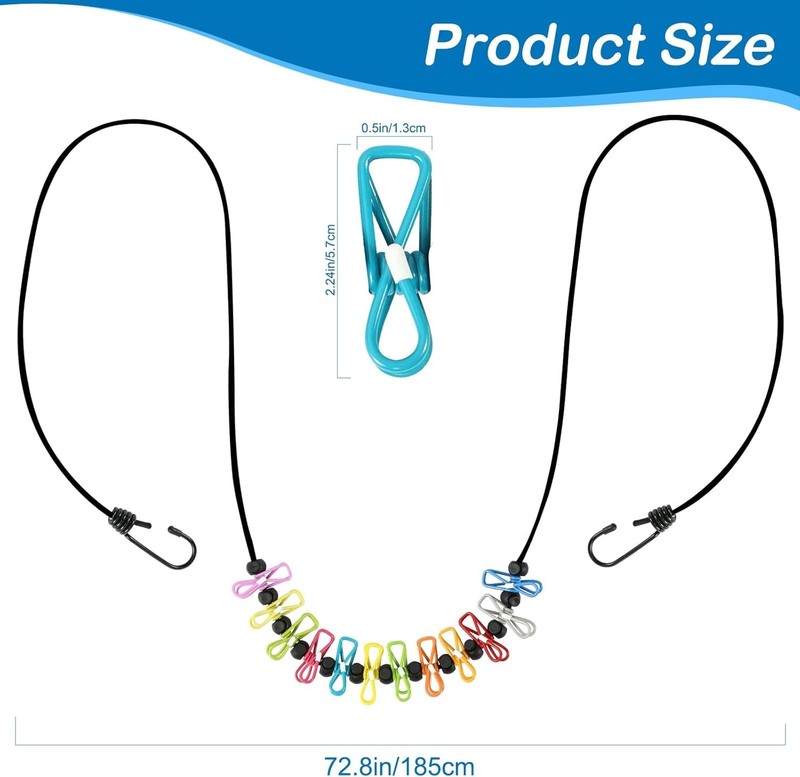 Retractable Portable Clothesline for Travel, Clothing line with 12 Clothes Cl... gallery