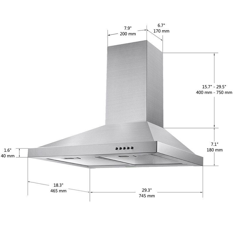 30 '' Wall Mount Range Hood 500CFM Stainless Steel Kitchen Ventilation Exhaust gallery