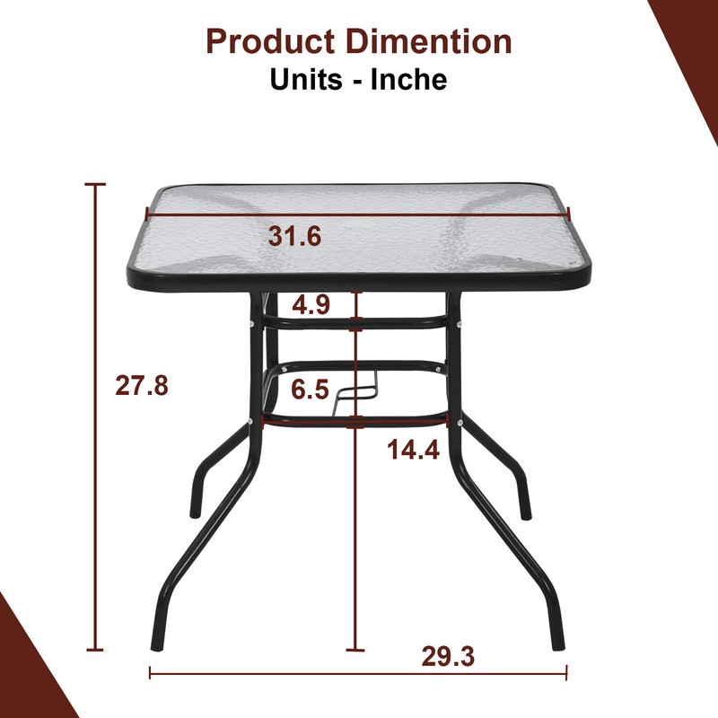 Outdoor Table Patio Table Dining Table w/ Tempered Glass Umbrella Hole for Lawn gallery