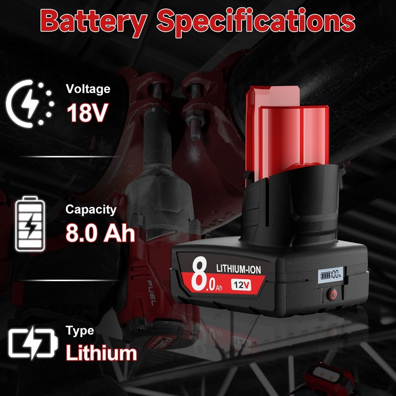 2PACK 8Ah For Milwaukee For M12 LITHIUM Extended Capacity Battery Replacement gallery