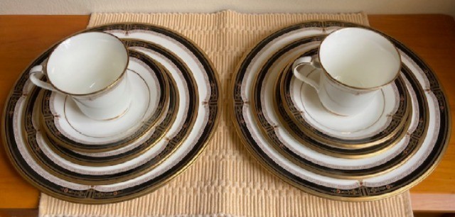 Noritake Japan GOLD AND SABLE Bone China Two 5-Piece Place Settings Exc. Cond. gallery
