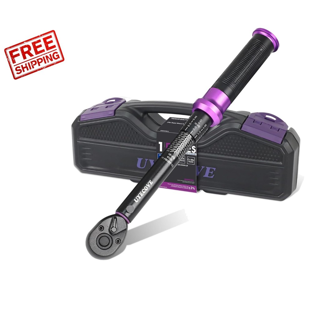 Multi-Use 1/4" Torque Wrench, 20-240 FT-LB with Ratcheting Head - Stylish Purple