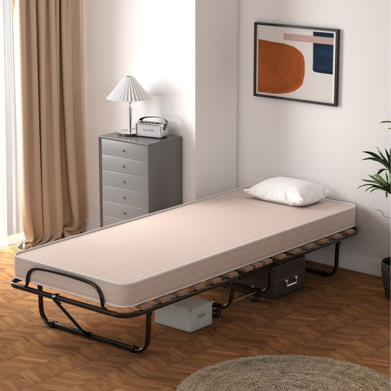 Portable Folding Bed with Memory Foam Mattress Rollaway Cot Made in Italy gallery