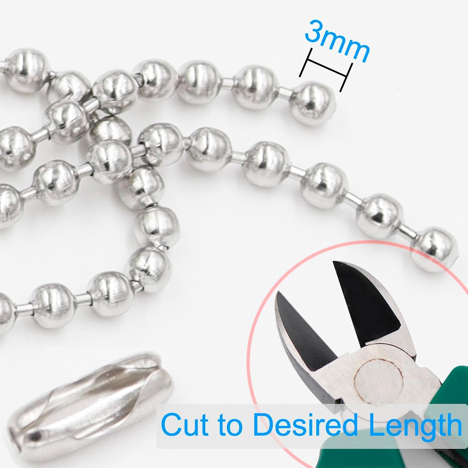 60 In Ceiling Fan Pull Chain Extension Silver 3mm Stainless Steel Ball Chain Set gallery