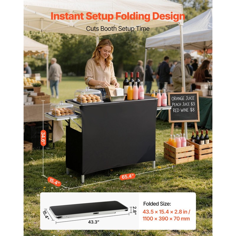 Uimoso Folding Portable Bar Table Mobile Bartending Station 43.3 x 15.4 x 34.6in gallery