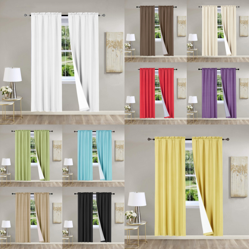 SOLID ROOM DARKENING BLACKOUT ROD POCKET LINED 2PC PANELS CURTAIN DECOR R64 gallery