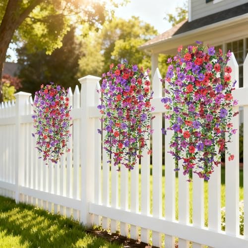 4 PCS Artificial Hanging Plants Flowers for Outdoor Srpring Purple Red Brown gallery