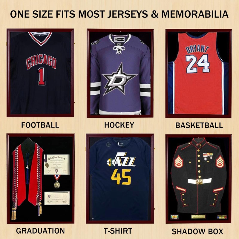 Football Jersey Display Frame Case Lockable Large Sport Shadow Box UV Protection gallery