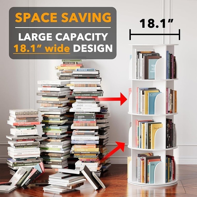 Rotating Bookshelf Tower Space Saving 4-Tier Book Organizer Home Office New gallery