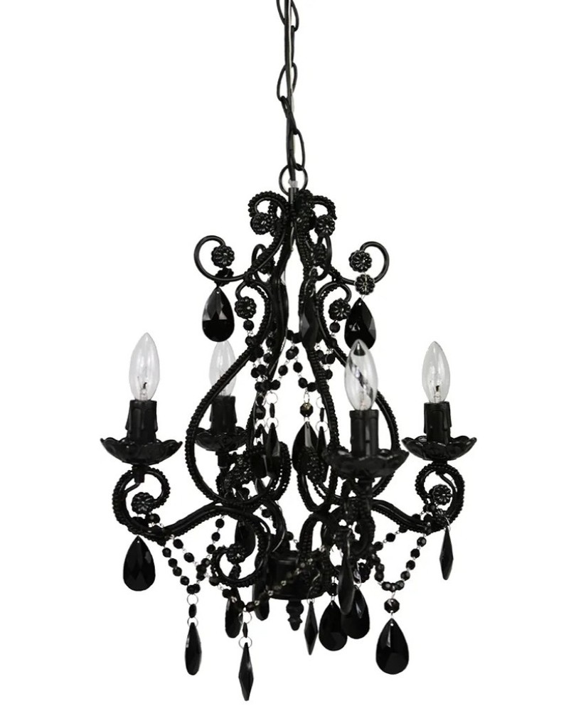 4-Bulb Gothic Plug-In or Hardwired Candelabra Chandelier, Black 14" x 14" x 17"
