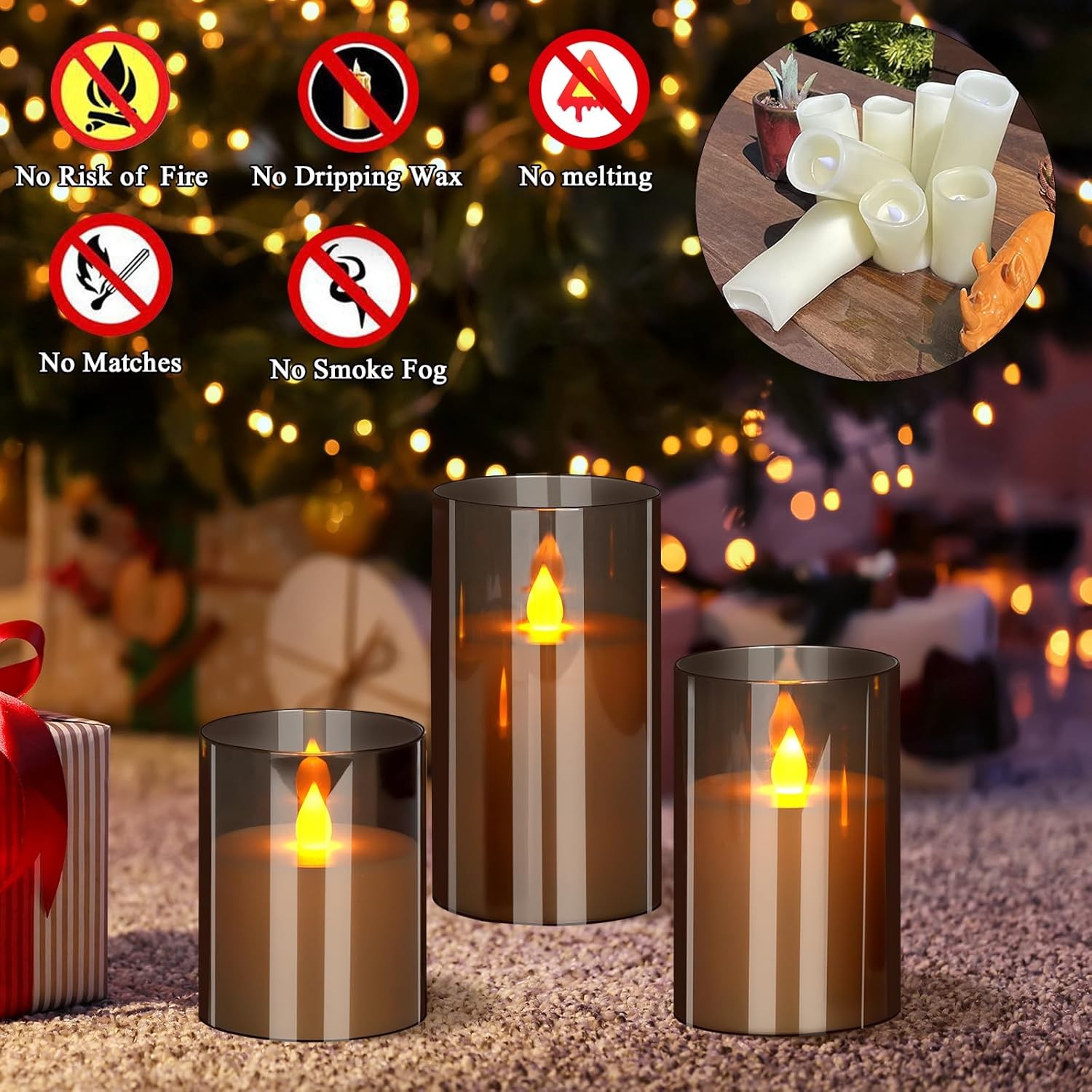 Flameless LED Candles with Remote Set of 3 Warm Light 3 Pack, Gray gallery