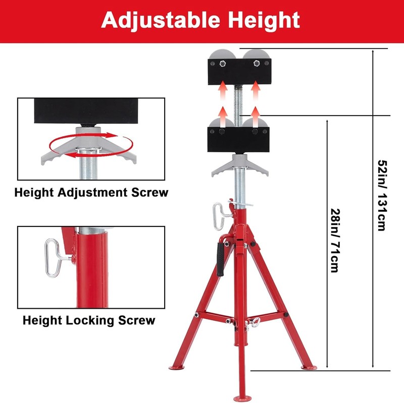 2500 lbs Roller Head Pipe Stand Foldable Jack Stand 28"-52" Height 12 in Load US gallery